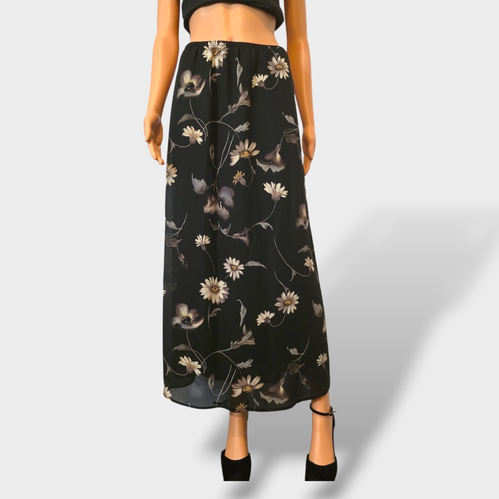 🖤90s Floral Black Maxi Skirt